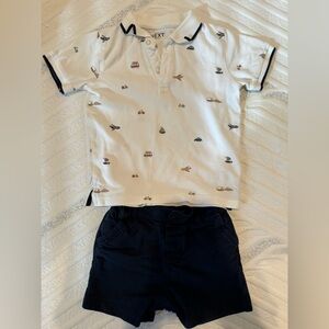 Next White Polo Shirt with Brown and Black Prints